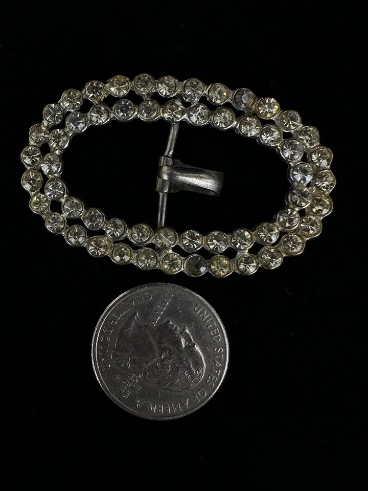 Antique Géorgien Plaqué Argent Strass Pâte Riveté Arrière Ovale Boucle Ceinture - Photo 3/4