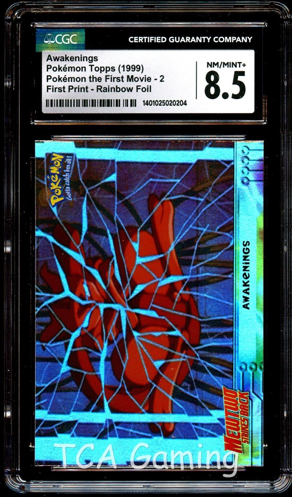 CGC 8.5 NM-MINT+ Awakenings 2 RAINBOW FOIL First Print BLUE Pokemon Card 204