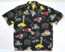 Paradise Found Vintage Hawaiian Shirt Aloha Honolulu Hot Rod Car Show Rayon