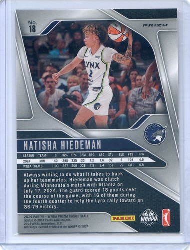 2024 Panini Prizm WNBA NATISHA HIEDEMAN #18 ORANGE VELOCITY PRIZM LYNX - Foto 2 di 2