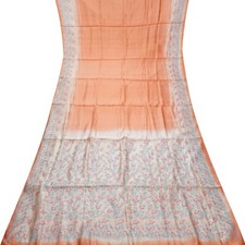 Vintage Salmon Pink Sarees 100 Pure Silk Floral Printed Sari 5YD Craft Fabric