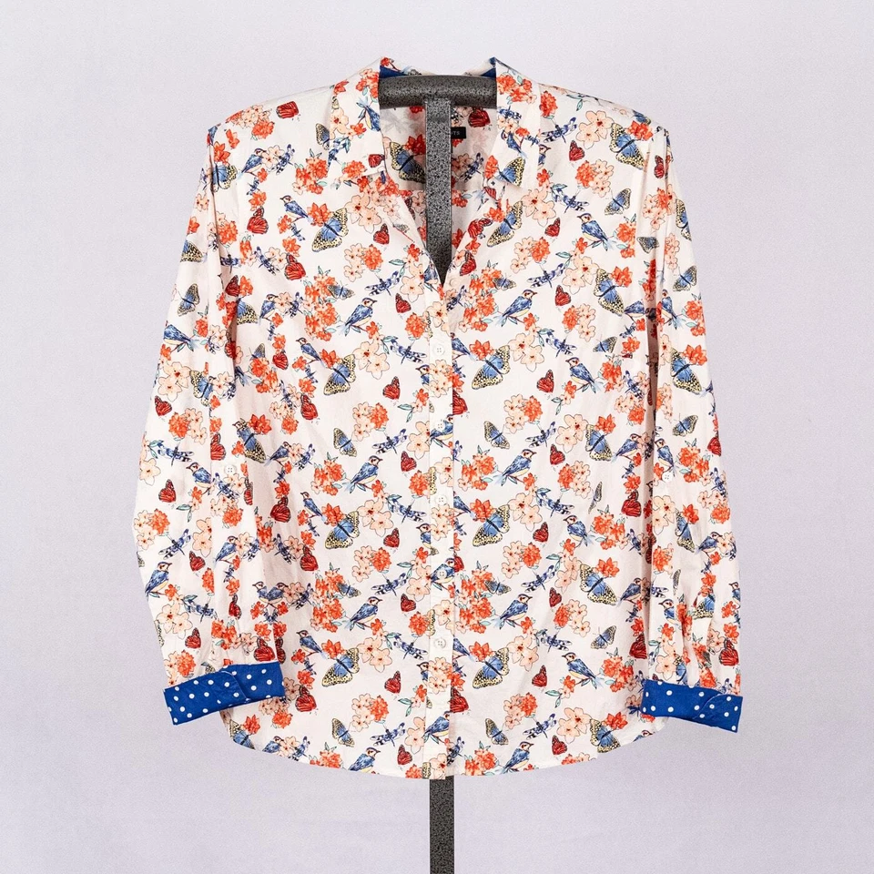Top para mujer Talbots talla 14 mariposa floral pájaro cabaña hada dragón mosca modesto Foto 2 de 4