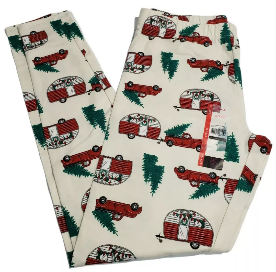 No Boundaries Juniors Christmas Tree/Red Truck/Camper Ankle Leggings, S  (3-5).