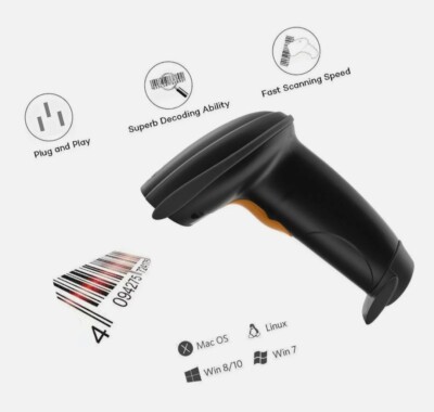 Barcode Scanner 1D Handheld Wired Barcode Reader, USB Laser