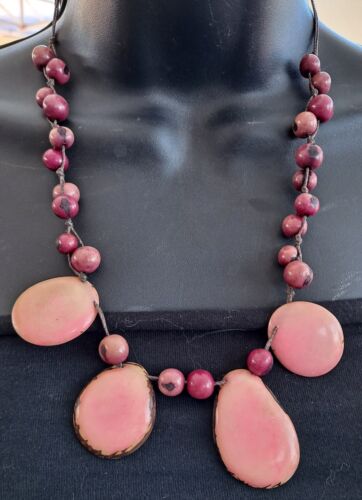  PINK ROSE COLOR TAGUA NUT NECKLACE FairTrade, Organic, Handmade,from Ecuador  - Picture 1 of 8