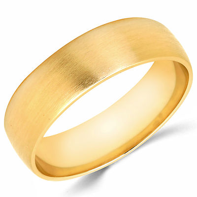 Solid 14K Yellow Gold 6mm Brush Finish Comfort Fit Men Women Wedding Band Ring