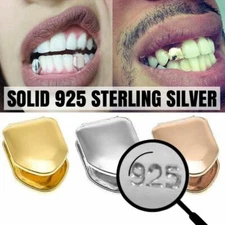 Solid 925 Sterling Silver Single Tooth Grillz Real Custom Hip Hop Grills Caps