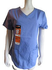 SCRUBSTAR S women ciel blue scrub Top V neck stretch cotton poly shirt top NWT