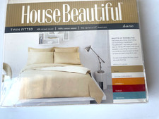 Twin Fitted Sheet 100 Cotton, 400 Thread Count, Dune Color By House Beautiful