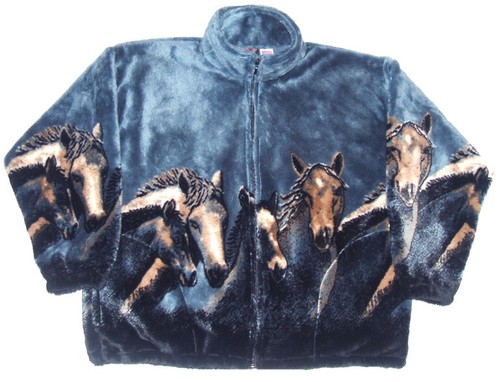 Black Mountain Denim Horses Ultra Plush Fleece Horse Jacket New XS - 4X - Imagen 2 de 2