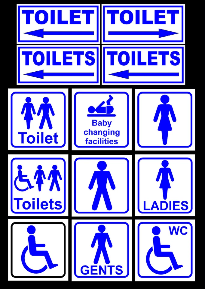 TOILET / TOILETS signs or stickers ladies gents accessible baby change arrow