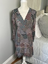 Maeve Anthropologie XS Boho Long Sleeve V Neck Mini Dress Geometric Print