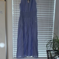 Universal Thread Blue Sleeveless Smocked Button A-Line Dress V-Neck Long Size M