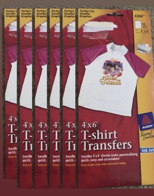 Set of 6 Avery 4384 Light T-shirt Transfers for Inkjet Printers 4 x 6'', White  