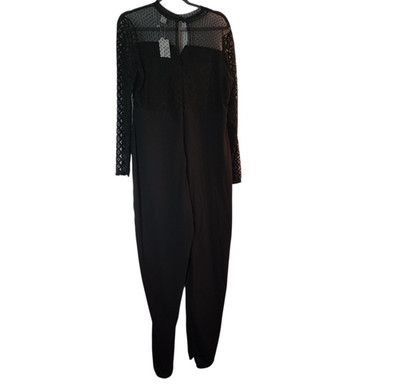 Lost Ink Black Lace Mesh Long Sleeve Jumpsuit Women's Plus Size 1X Formal Party