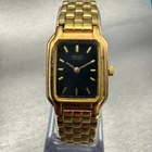 Seiko Watch Women 17mm Black Dial Gold Tone Rectangle V400-5498 New Battery VTG
