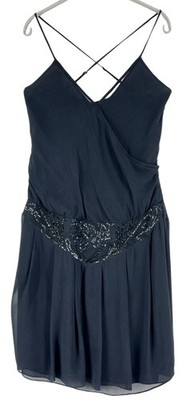 Ted Baker Damen Kleid 100% Seide Midi V-Ausschnitt Gr. 2 M Schwarz