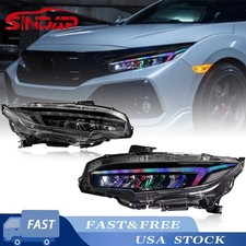 RGB LED Headlights For Honda Civic 10th Gen 2016-2021 Sequential Front Lamp Pair