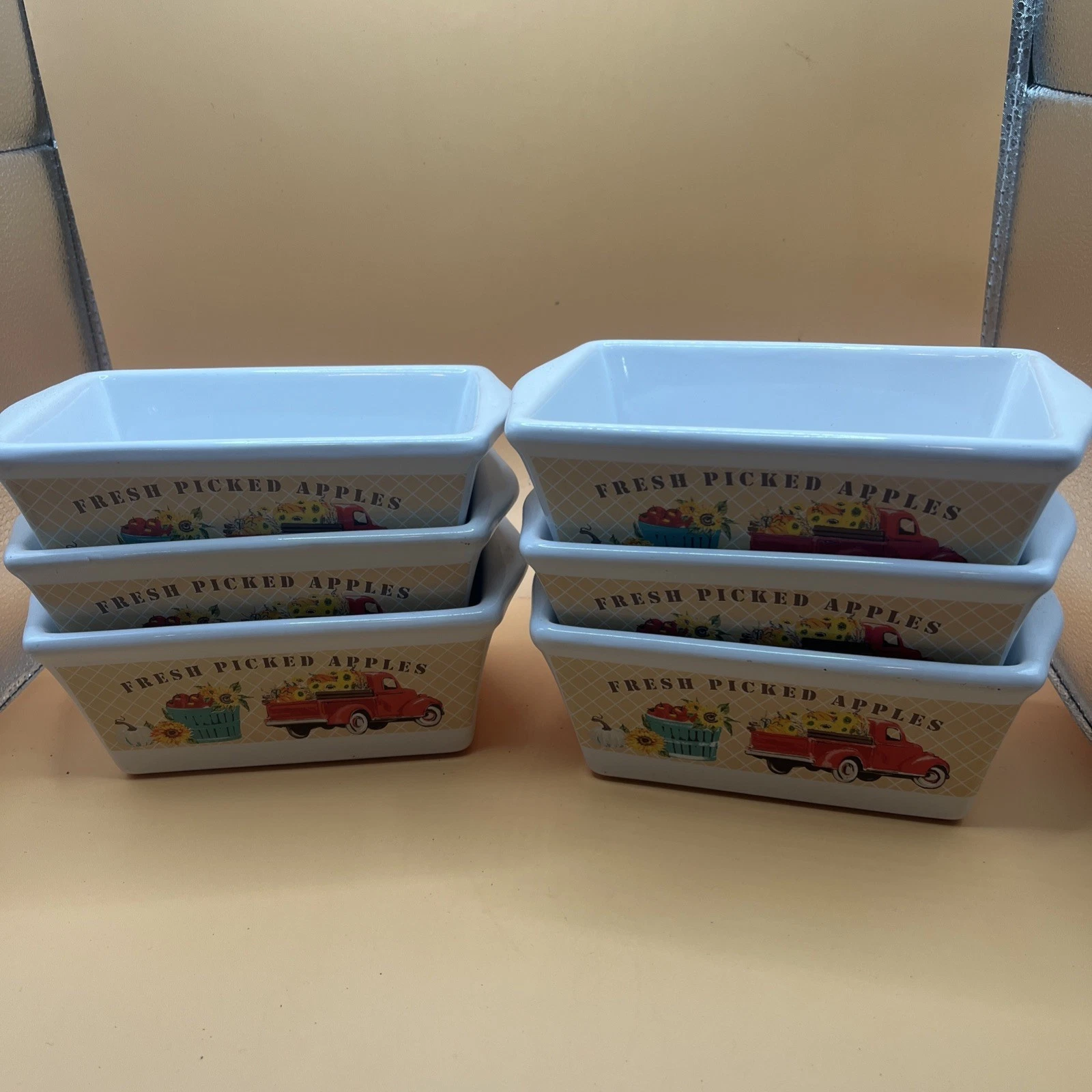 Set of 6 Royal Norfolk Harvest Mini Loaf Pans -Fresh Picked Apples Farmhouse NEW