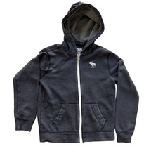 Abercrombie Kids Size 9/10 Dark Gray Full Zip Hoodie Moose Embroidery Warm