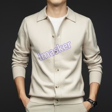 Solid Color Wool Cardigan Men Autumn/winter Lapel Warm Sweater Fashionable Coat