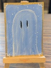 ACEO original acrylic painting ghost portrait gold edges art card Sarah Farmer