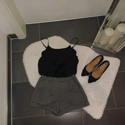Neu Jumpsuit Cameo Rose 36 38 schwarz weiß kariert Sweathose Chiffonbluse Top
