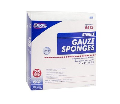 Dukal Gauze Sponge - Sterile, 4'' x 4'' 12-ply - Model 6412 - Box of 50