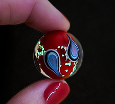 22mm NAMASTE Handmade GLOW IN THE DARK Glass Red Marble 7/8" SHOOTER Stand
