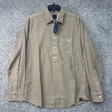 OOBE Brand Popover Shirt Men's Medium Tan Cotton Silk Blend Poplin Button Up New