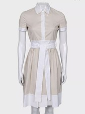 Prada Beige Cotton Midi Dress IT40 S Elegant Belted Day Dress