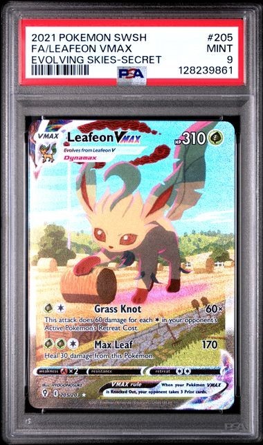 2021 Pokemon Leafeon VMAX Sword & Shield Evolving Skies Secret Rare #205 PSA 9