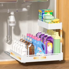 1 Pack Expandable Under Sink Organizer, 2 Tier Pull Out Cabinet Organizer wit...