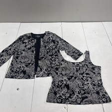 Alex Evenings Jacket Tank Set Womens XL Black Glitter Paisley Jacquard 2 Piece