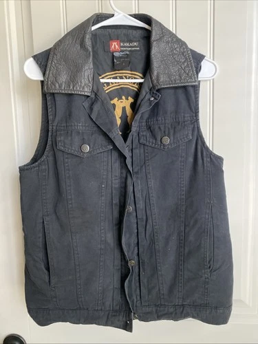 Kakadu Traders Australia Concealed Carry Canvas Vest leather trim mens S small - product listing photo