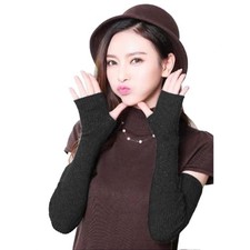 Wool Blend Arm Warmers Knit Soft Fingerless Gloves Long Fingerless Gloves Black