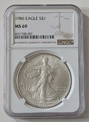 1986 AMERICAN SILVER EAGLE COIN $1 NGC MS69 BROWN LABEL SKU 4557788-007