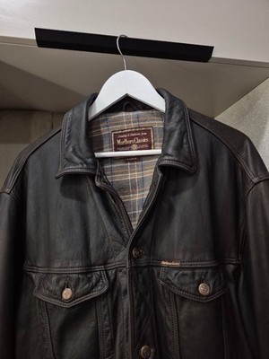 Marlboro vintage men dark brown trucker leather jacket XL | eBay