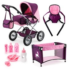Großer Kombi Puppenwagen Grande von Bayer Design  Set mit Bett Tragegurt 15057