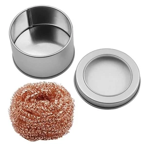 Soldering Iron Tip Cleaner Ball Copper Wire Mesh w/ Metal Tin Cleaning Tool