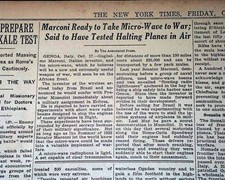 DEATH RAY BEAM Invention ? for Military Use by Guglielmo Marconi 1935 Newspaper