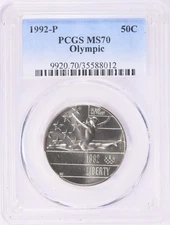 1992 P 50C Olympics Gymnastics Commemorative Half Dollar PCGS MS70 FLAWLESS