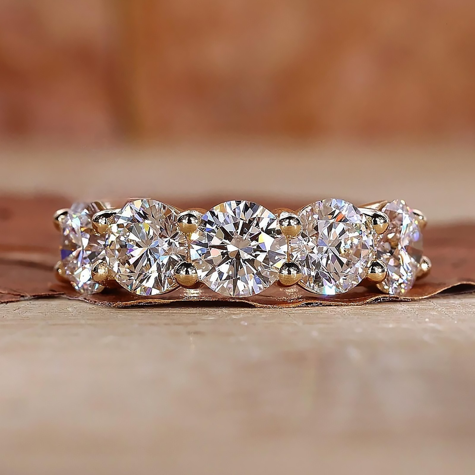 Designer Wedding Band 4 Carat Round Diamond Lab Created E F VVS2 14k Yellow Gold-image