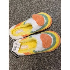 MIA Womens  Junior Slippers Rainbow Stripes Fuzzy Slide On Size 7 New with Tags