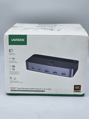 UGREEN HDMI KVM Switch 2 Monitors 2 Computers 4K@60Hz, with 4 USB 3.0 Ports 