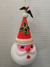 Vtg Christmas Ornament Santa Head Styrofoam Flocked Decoration Japan