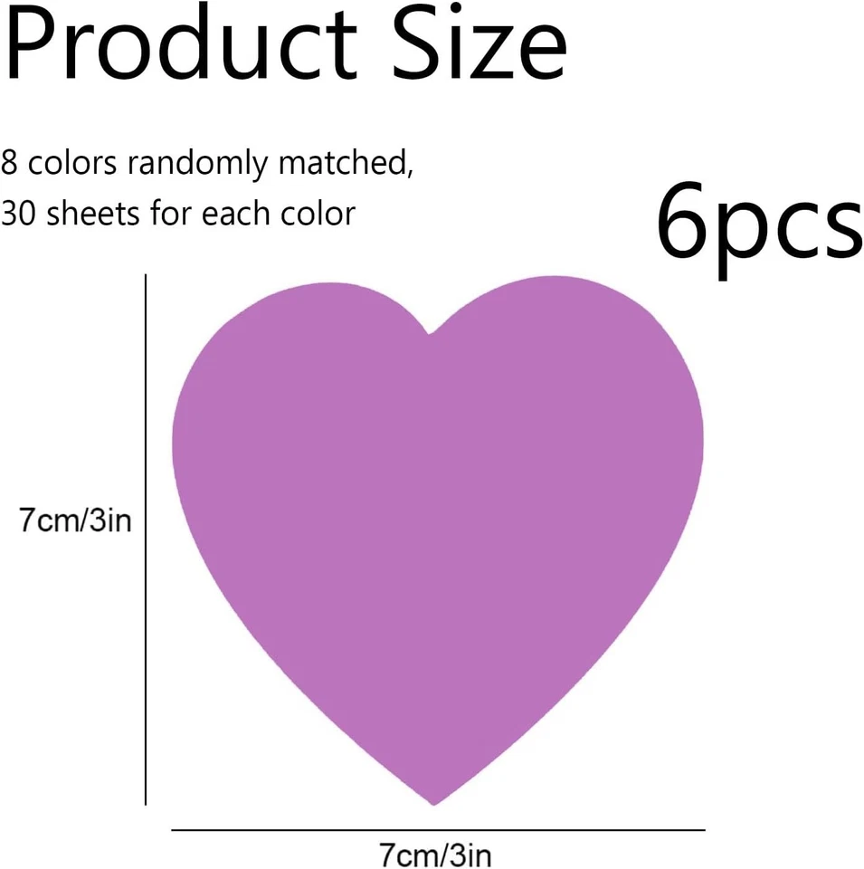 180 Pcs Heart Post It Notes,70 X 70MM Cute Novelty Heart Shaped Fun Post Its St - Image 3 of 4