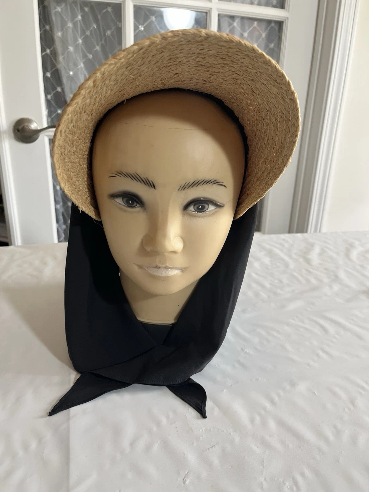 Coolibar All Sport Hat Built in Neck Shade Handkerchief Flap Beige Black Brim