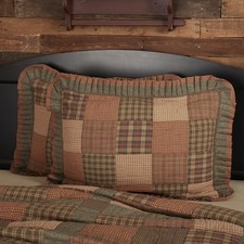 VHC Brands Primitive Bedding Cinnamon Plaid Cotton Hand Quilted Patchwork