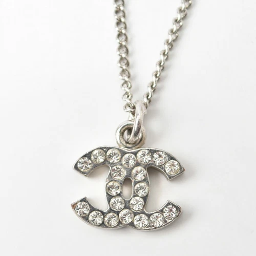 Collana Chanel Ciondolo CHANEL Coco Mark CC Strass Argento Bianco GZl14j3p